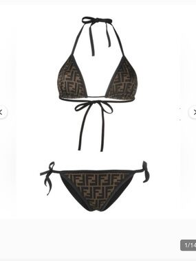 Fendi Brown Monogram & Black Trim Triangle Bikini